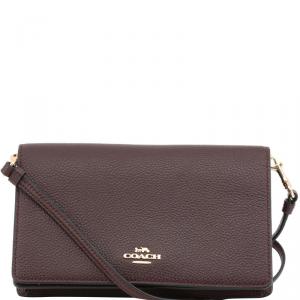 Coach Dark Brown Pebbled Leather Hayden Foldover Clutch Bag