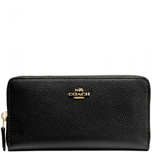 Coach Black Leather Accordion Zip Around Wallet