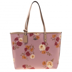 Coach Pink/Beige Floral Print And Signature Coated Canvas Reversible City Tote