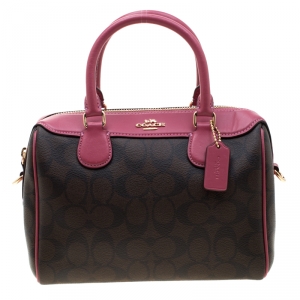 Coach Brown/Fuchsia Signature Coated Canvas and Leather Mini Bennett Satchel
