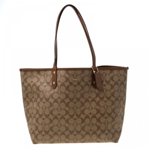 Coach Brown Signature Coated Canvas and Leather Reversible City Tote