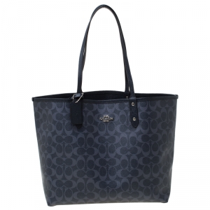 Coach Midnight Blue Signature Coated Canvas Reversible City Tote