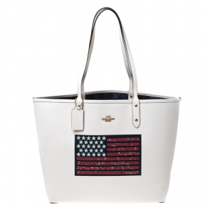 Coach Cream Flag Coated Canvas and Leather Reversible City Tote