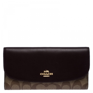 Coach Brown Signature Coated Canvas Trifold Slim Envelope Wallet