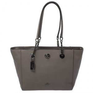 Coach Grey Leather Turnlock Tote