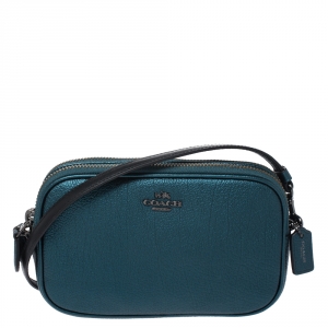 Coach Metallic Green Leather Double Zip Crossbody Bag