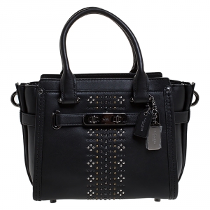 Coach Black Leather Swagger Studded Tote