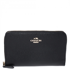 Coach Black Leather Accordion Zip Around Wallet