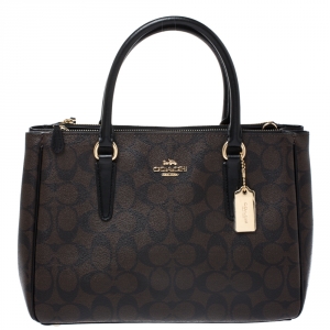 Coach Brown/Black Signature Coated Canvas  Surrey Carryall Tote