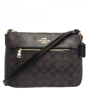 Coach Brown/Black Signature Coated Canvas and Leather Crossbody Bag