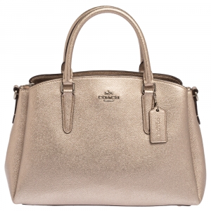 Pre Owned Coach Metallic Grained Leather Sage Carryall Satchel