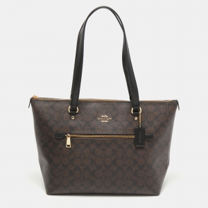 Coach Black/Brown Signature Coated Canvas and Leather Gallery Tote