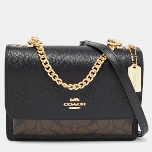 Pre Owned Coach Black/Brown Signature Coated Canvas And Leather Klare Crossbody Bag