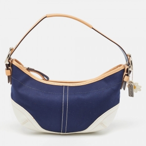 Pre Owned Coach Tri Color Leather and Fabric Shoulder Bag