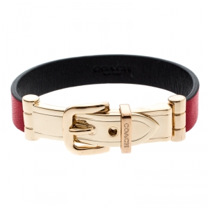 Coach Red Leather Gold Tone Buckle Bracelet