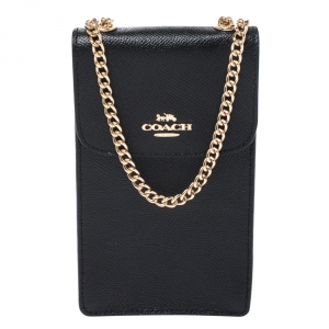 Coach Black Leather Crossbody Phone Pouch