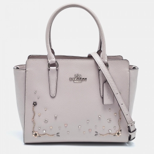 Pre Owned Coach Grey Leather Stardust Crystals Leah Tote