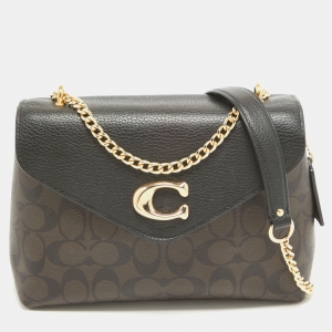 Coach Black/Brown Signature Coated Canvas and Leather Tammie Shoulder Bag