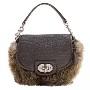 Coach Grey Rabbit Fur and Leather Handbag