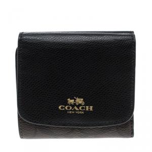Coach Brown/Black Leather Trifold Compact Wallet