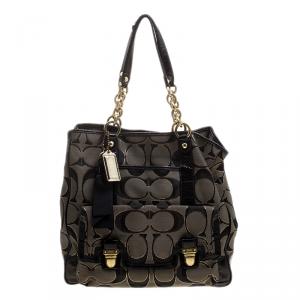 Coach Black/Grey Signature Canvas Poppy North South Tote