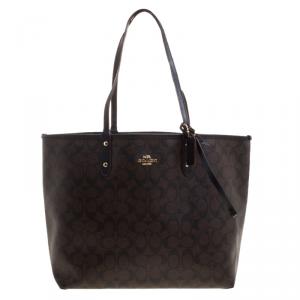 Coach  Brown/Black Coated Canvas Reversible City Tote