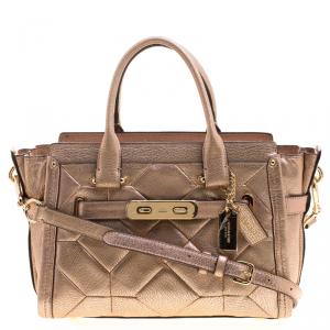 Coach Rose Gold Patchwork Metallic Leather Swagger 27 Carryall Tote