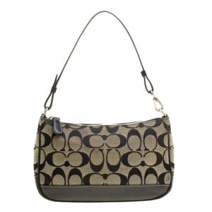 Coach Beige/Black Signature Canvas Shoulder Bag