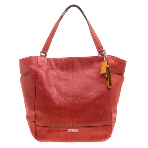Coach Vermilion Red Leather Park Signature North South Tote