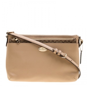 Coach Light Brown Leather East/West Pop Up Pouch Crossbody Bag