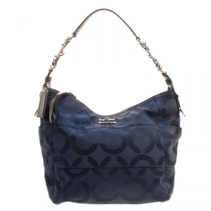 Coach Blue/Brown Shimmering Signature Canvas and Patent Leather Hobo