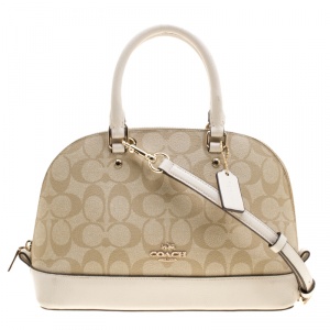 Coach Beige/White Signature Coated Canvas and Leather Sierra Satchel