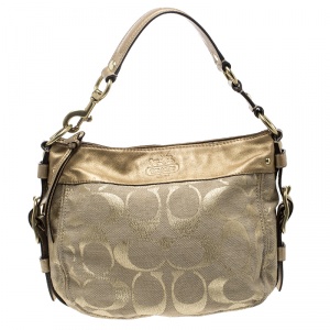 Coach Beige/Gold Canvas and Leather Hobo