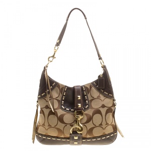 Coach Beige/Brown Signature Canvas and Leather Hobo