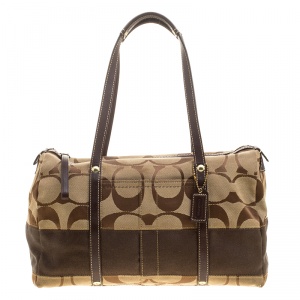 Coach Beige/Brown Signature Canvas and Leather Satchel