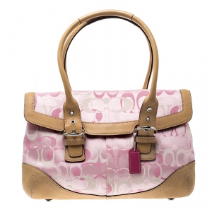 Coach Pink/Brown Canvas and Leather Satchel