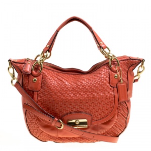 Coach Orange Leather and Woven Detail Kristin Shoulder Bag