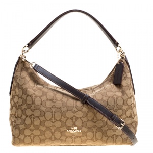 Pre Owned Coach Beige Signature Canvas Convertible Celeste Hobo