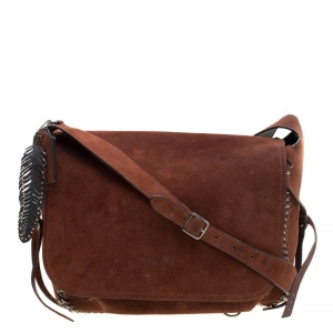 Coach Brown Suede Whipstitch Chain Dakotah Messenger Bag