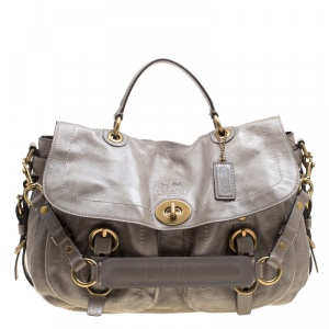 Coach Grey Glazed Leather Double Pocket Top Handle Bag with Wallet