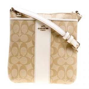 Coach Beige/White Signature Canvas and Leather Crossbody Bag