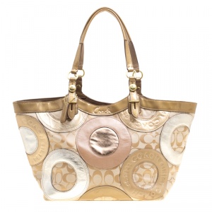 Coach Multicolor Canvas and Leather Shopper Tote