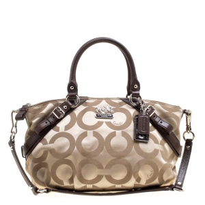 Coach Beige/Brown Canvas and Leather Sopia Top Handle Bag