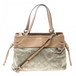 Coach Beige/Peach Nylon and Leather Carryall Top Handle Bag