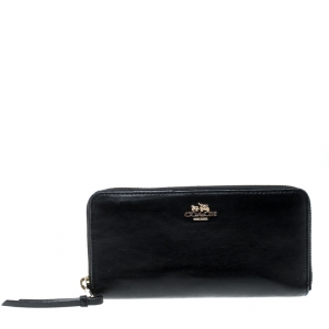 Coach Black Leather Zip Around Wallet 
