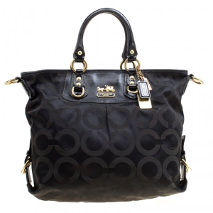 Coach Black Signature Canvas Ashley Top Handle Bag