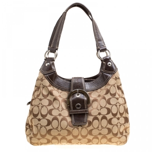 Coach Beige/Brown Signature Canvas Shoulder Bag