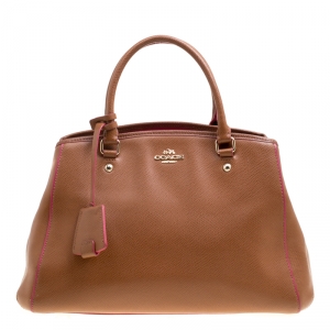 Coach Brown/Pink Leather Top Handle Bag