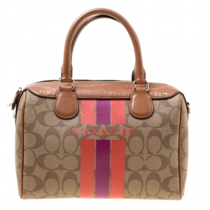 Coach Brown Signature Varsity Stripe Coated Canvas Mini Bennett Satchel