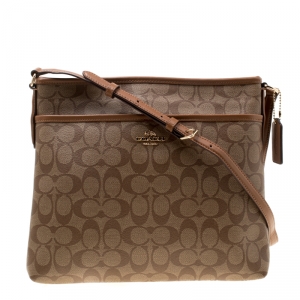 Coach Brown Signature Coated Canvas File Crossbody Bag